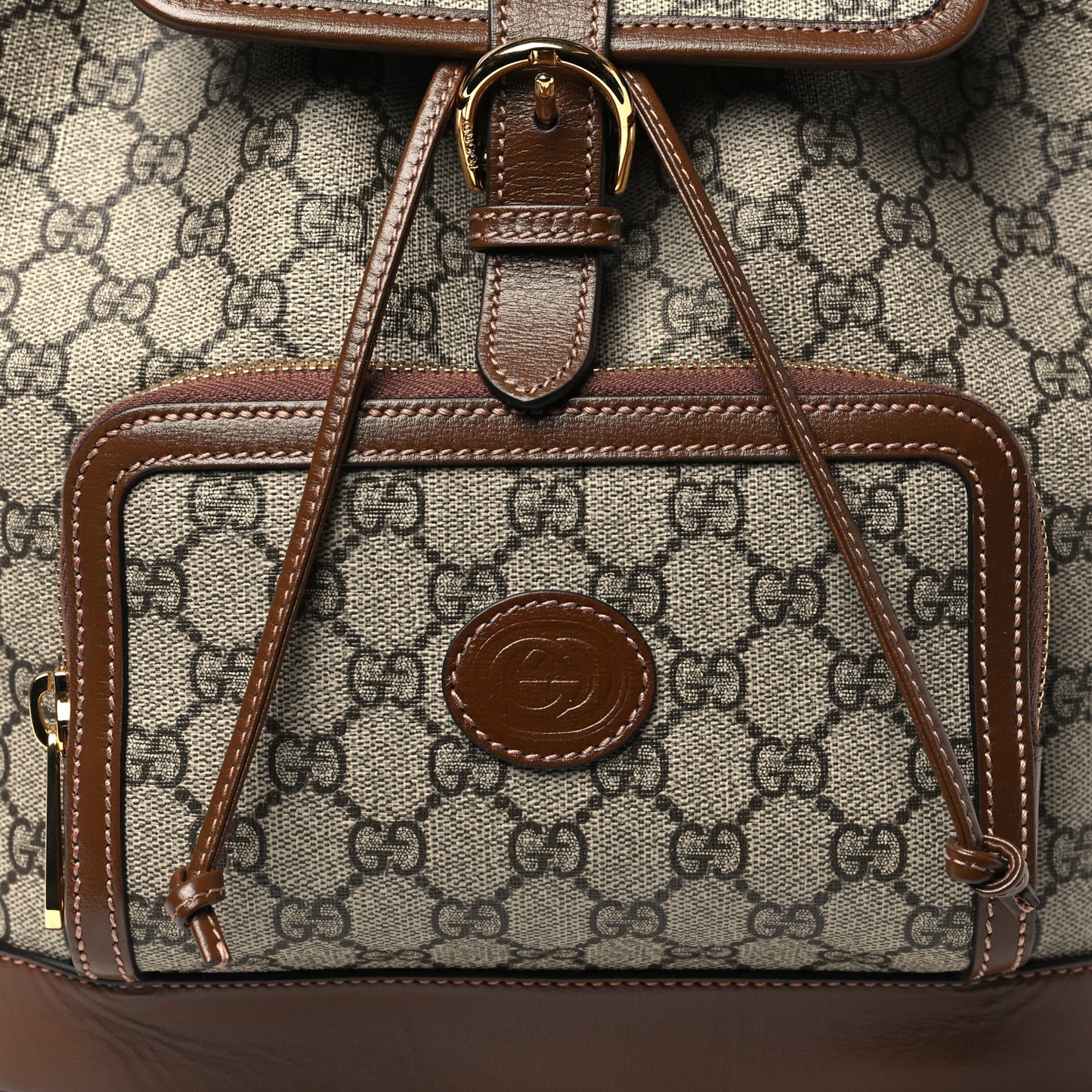 GG Supreme Monogram Azalea Calfskin Retro Interlocking G Buckle Backpack Beige Ebony Brown Sugar