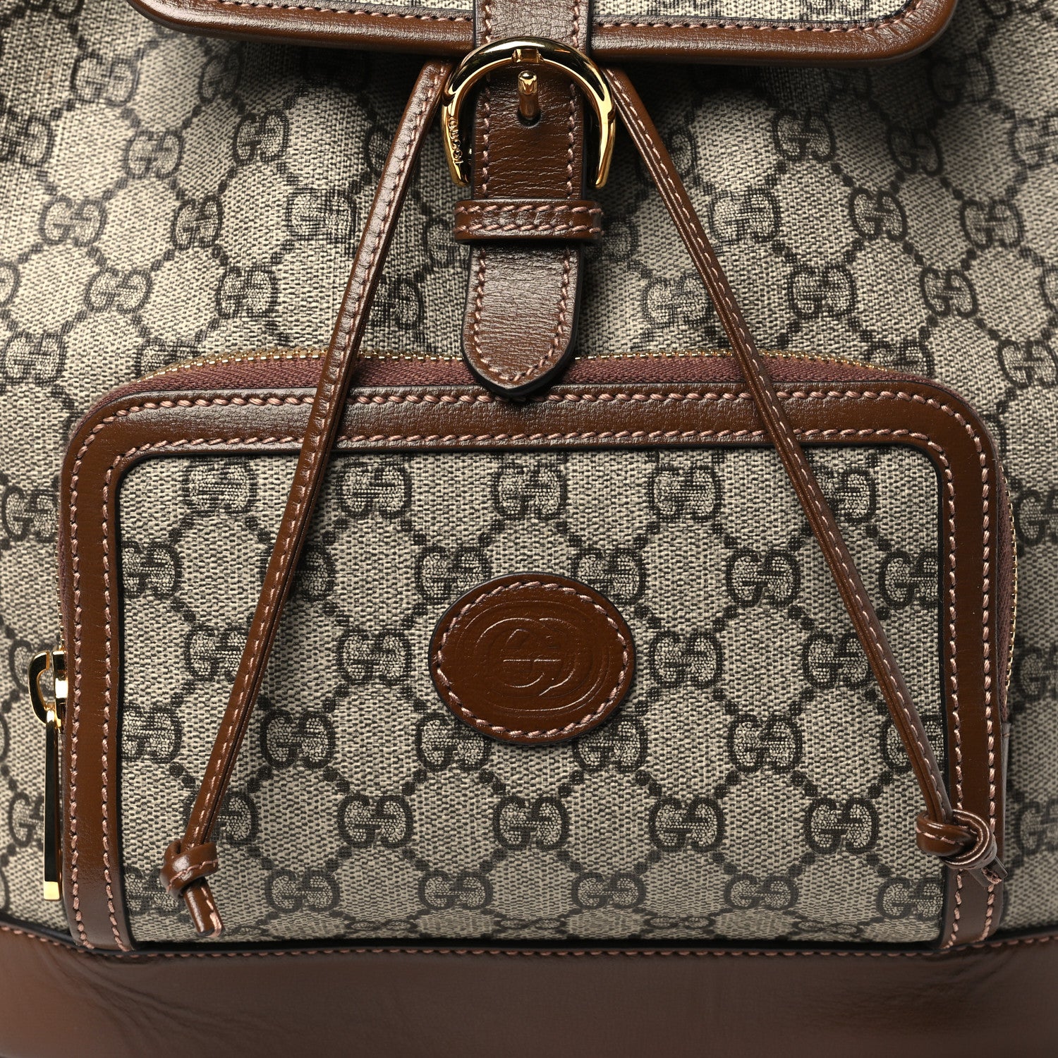 Gucci GG Supreme Monogram Azalea Calfskin Retro Interlocking G Buckle Backpack Beige Ebony Brown Sugar 8 of 11