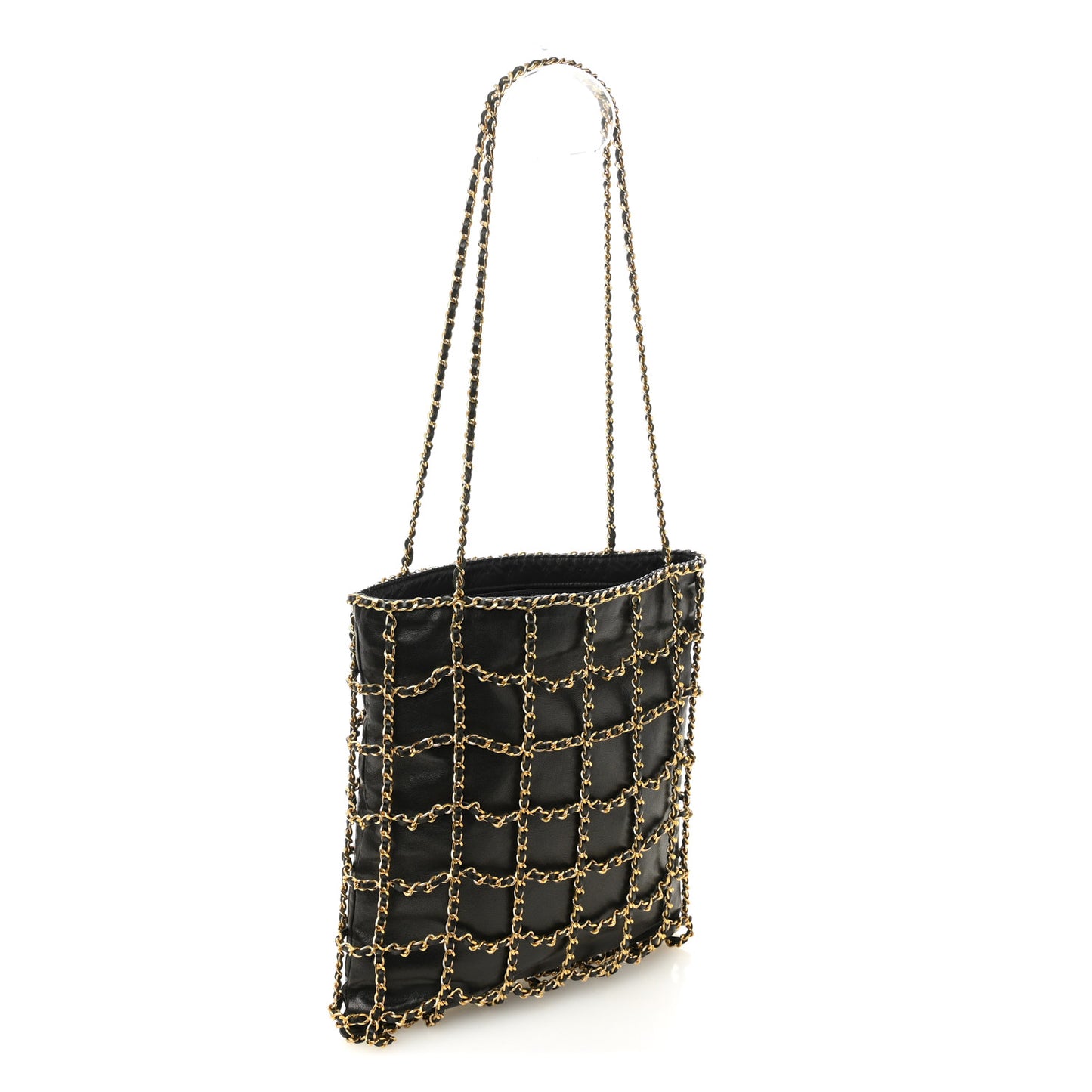Lambskin Shopping Chain Tote Black