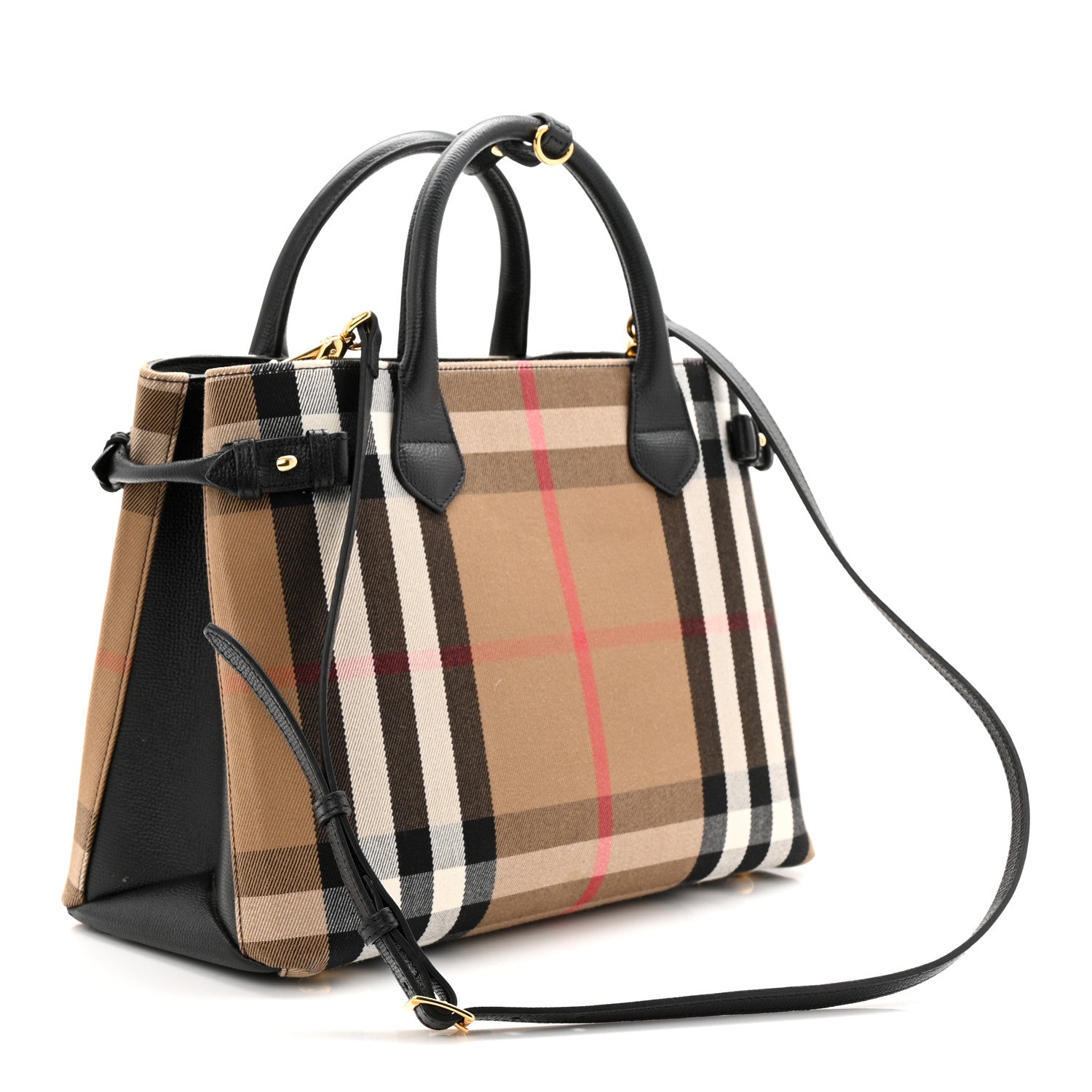 Burberry House Check Grainy Calfskin Medium Banner Tote Black 3 of 10