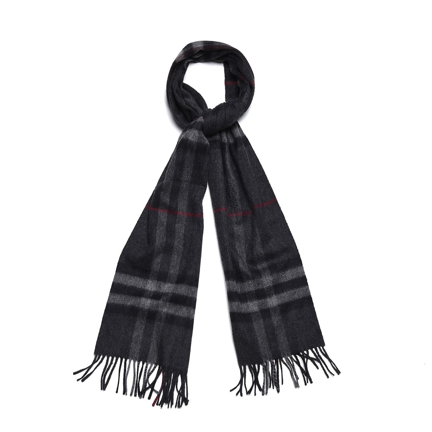 Cashmere Classic Check Fringe Scarf Charcoal