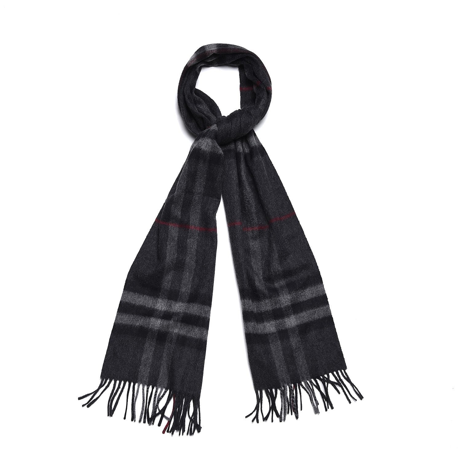 Burberry Cashmere Classic Check Fringe Scarf Charcoal 1 of 6