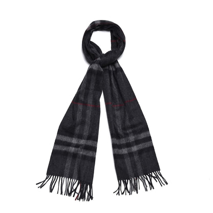 Burberry Cashmere Classic Check Fringe Scarf Charcoal 1 of 6