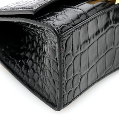 Balenciaga Shiny Calfskin Crocodile Embossed Hourglass Top Handle Bag XS Black 8 of 9