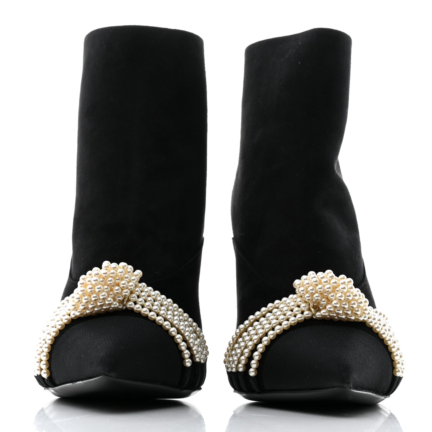 Suede Calfskin Pearl Cap Toe Short Boots 37 Black