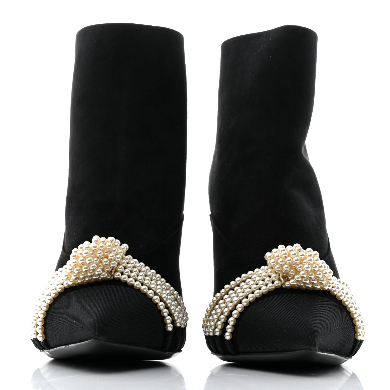Chanel Suede Calfskin Pearl Cap Toe Short Boots 37 Black 2 of 9