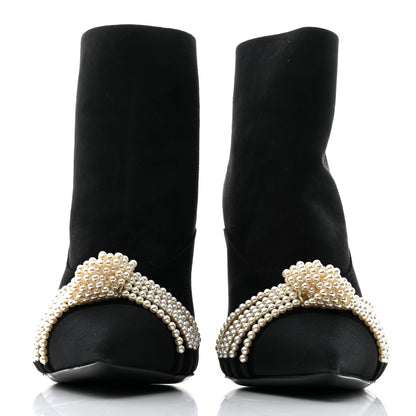 Chanel Suede Calfskin Pearl Cap Toe Short Boots 37 Black 2 of 9