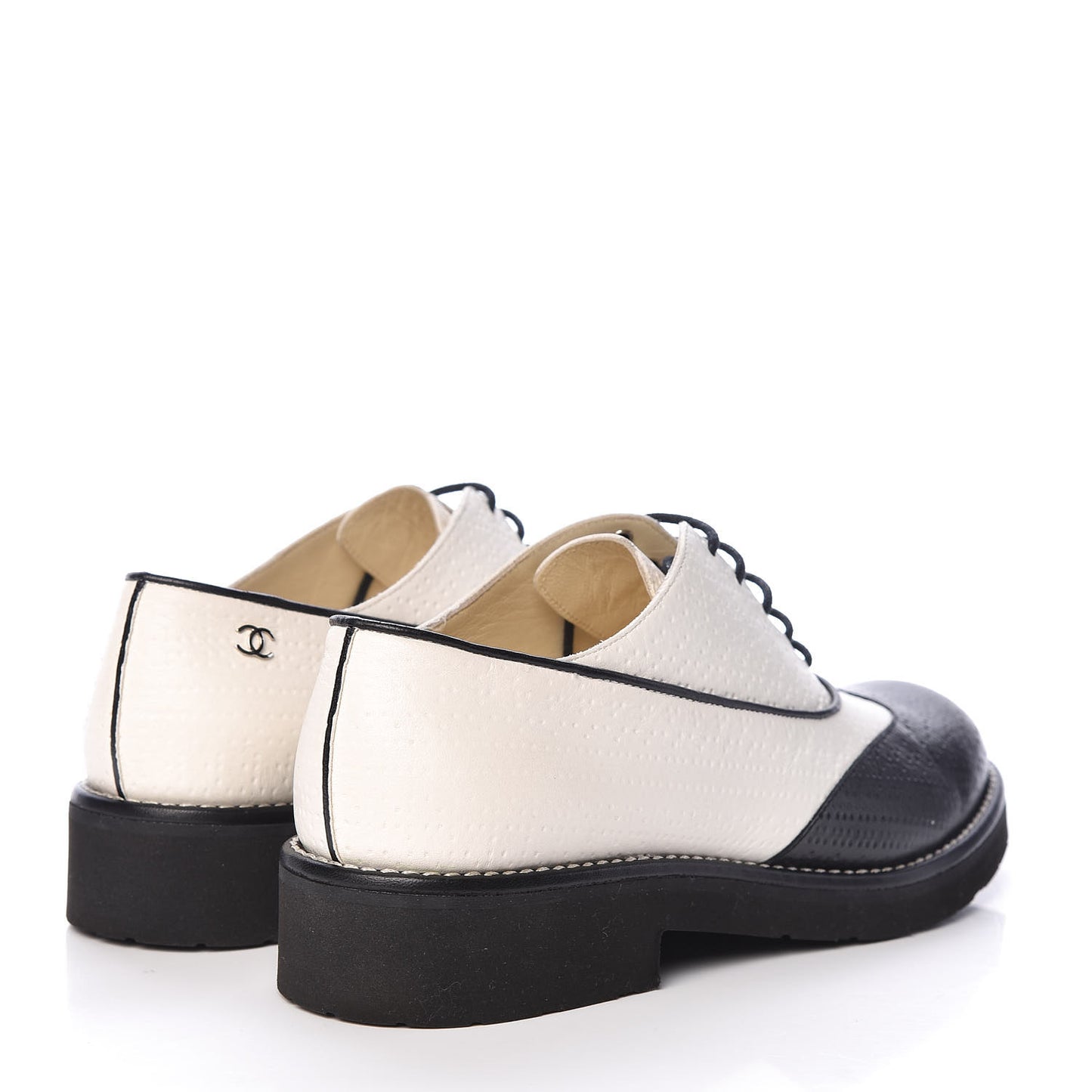 Calfskin Embossed Lace Up Oxfords 36.5 White Black