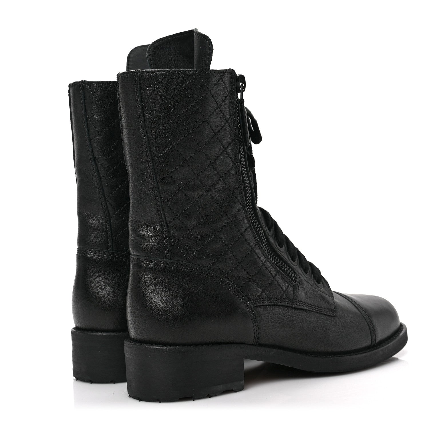 Chanel Sheepskin Quilted CC Tall Lace Up Combat Boots 36.5 Black 4 of 6