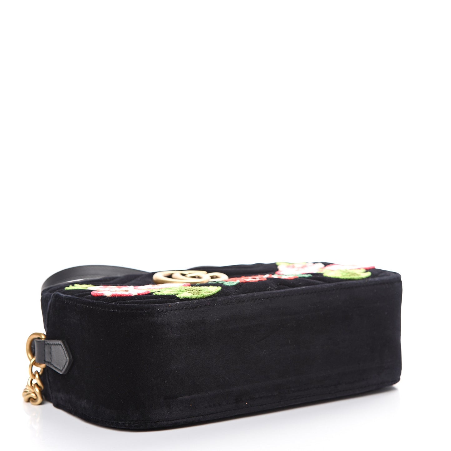 Velvet Matelasse Deer Embroidered Small GG Marmont Chain Shoulder Bag Black