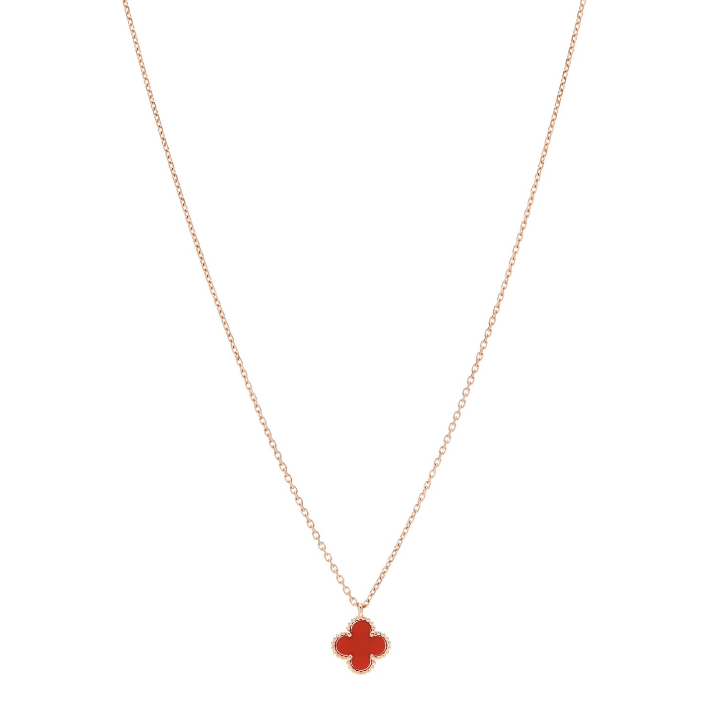 18K Rose Gold Carnelian Sweet Alhambra Pendant Necklace