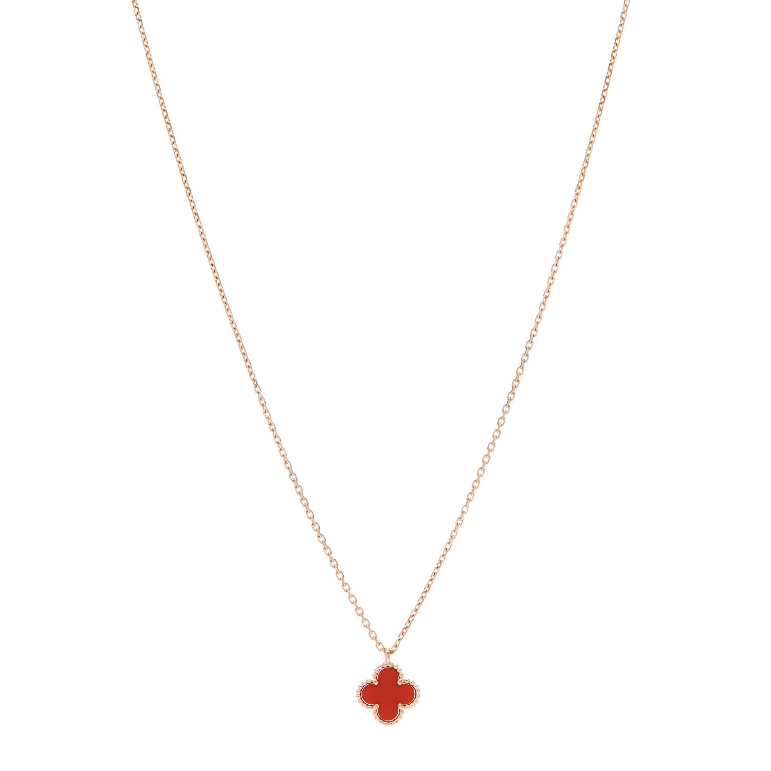 Van Cleef & Arpels 18K Rose Gold Carnelian Sweet Alhambra Pendant Necklace 1 of 6