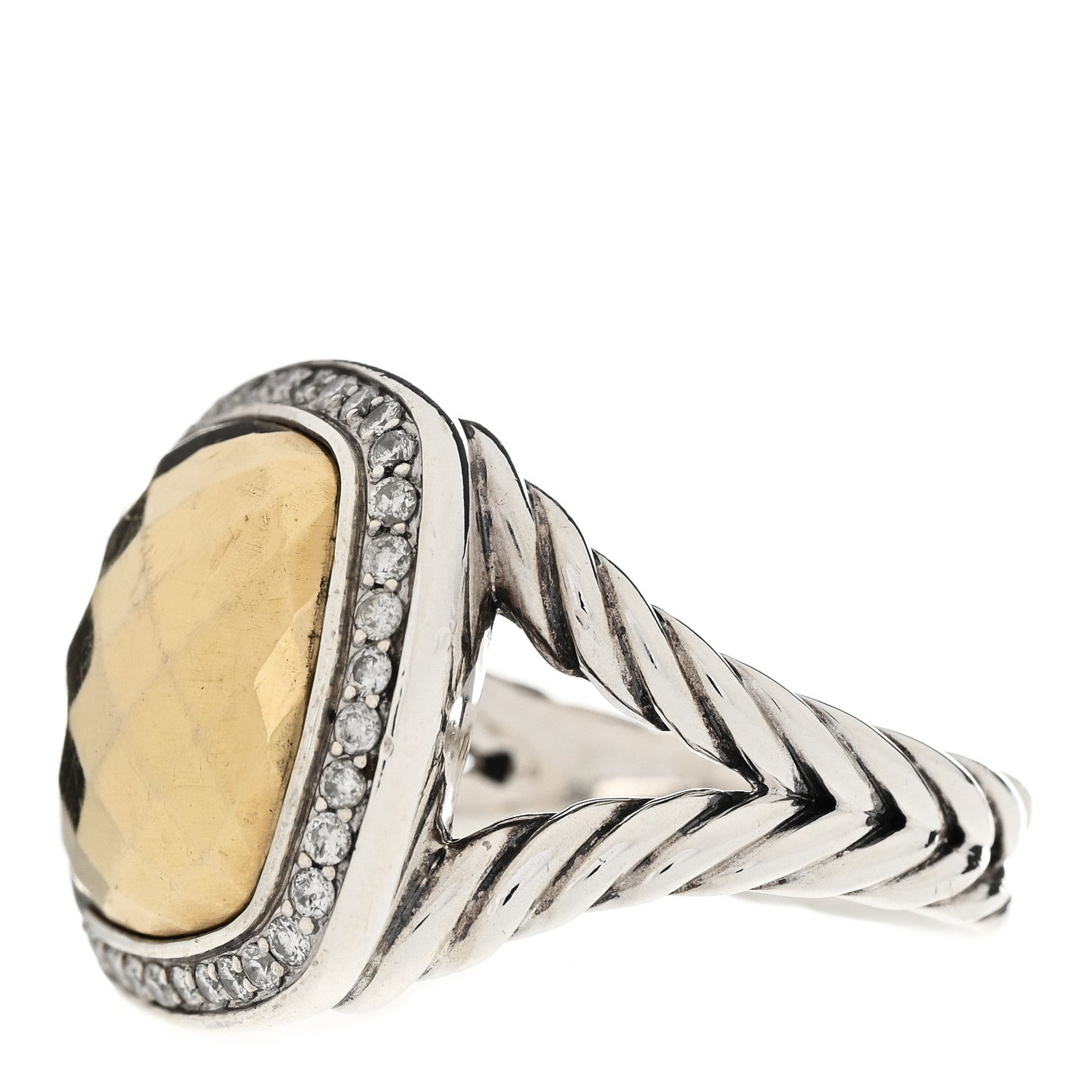 David Yurman Sterling Silver 18K Yellow Gold Diamond 14mm Albion Ring 51 5.75 3 of 6