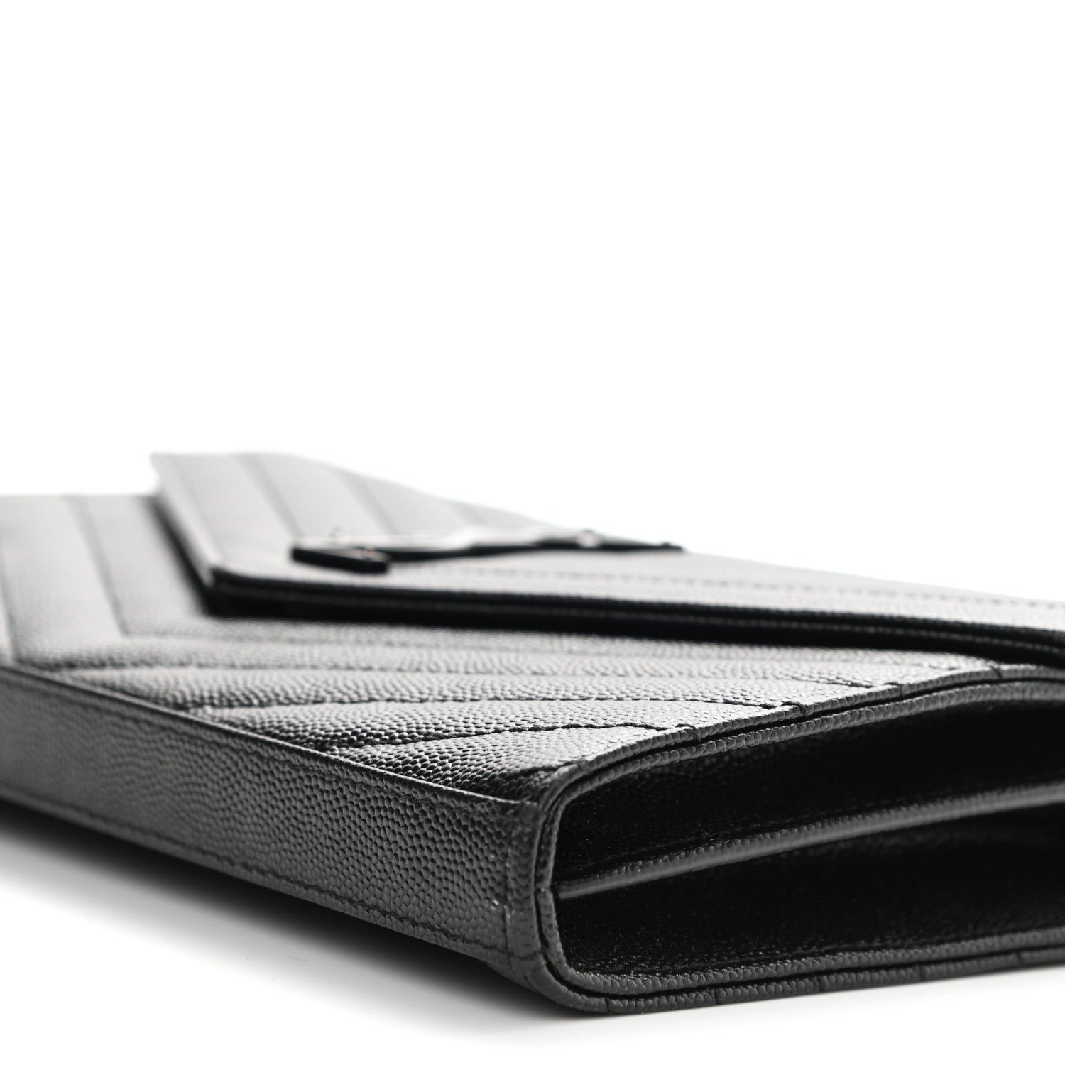 Saint Laurent Grain De Poudre Matelasse Chevron Monogram Chain Wallet Black 9 of 10