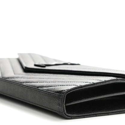 Saint Laurent Grain De Poudre Matelasse Chevron Monogram Chain Wallet Black 9 of 10
