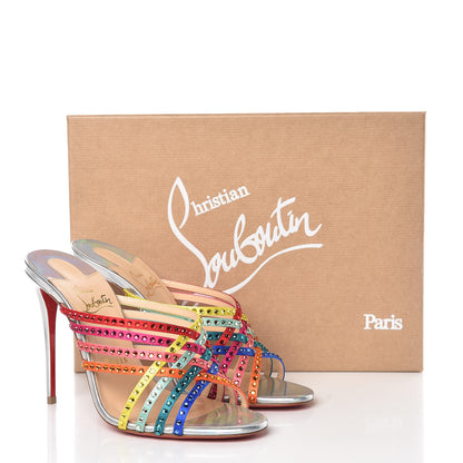 Christian Louboutin Specchio Calfskin Crystal Marthastrass 100 Slide Sandals 38 Silver Multicolor 10 of 10