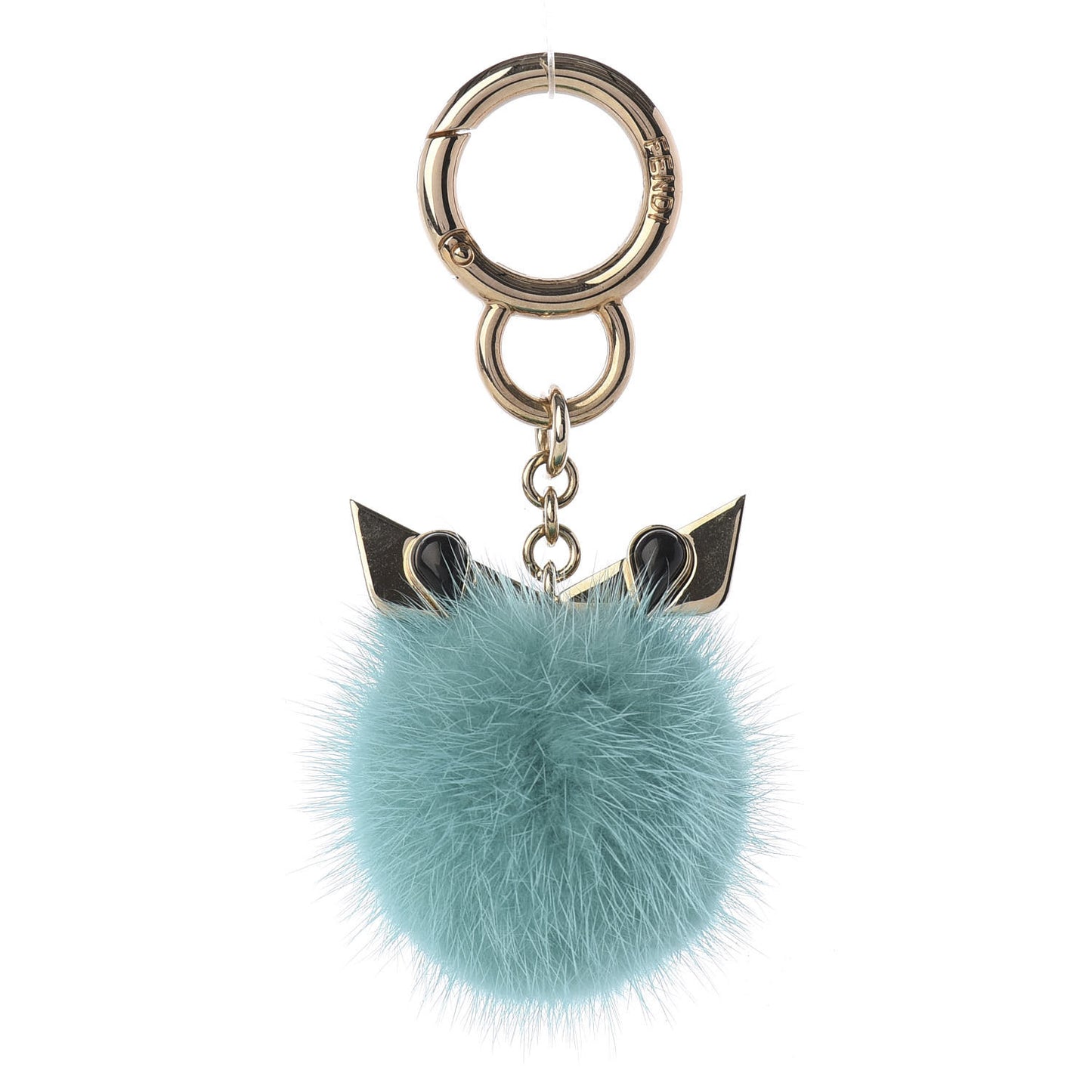 Metal Mink Fur Stone Monster Eyes Mini Pom Pom Bag Charm Oro Chiaro Acqua