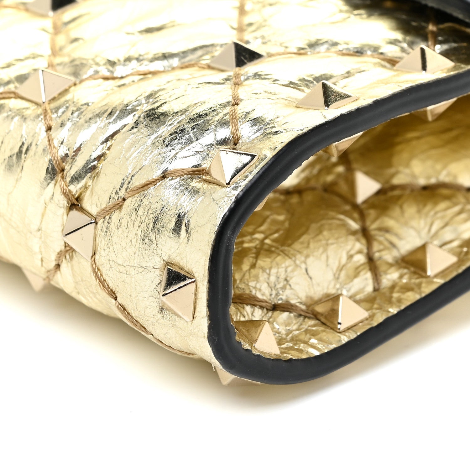 Valentino Garavani Metallic Wrinkled Lambskin Rockstud Spike Wallet on Chain Mekong 9 of 10