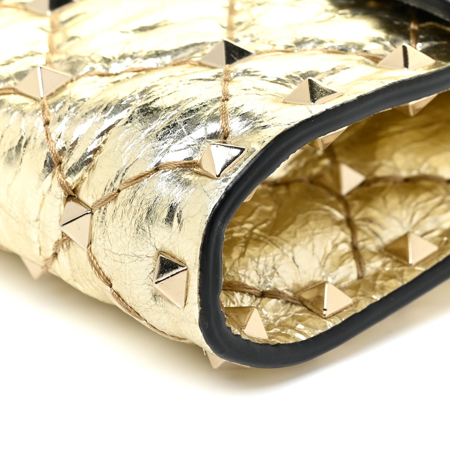 Metallic Wrinkled Lambskin Rockstud Spike Wallet on Chain Mekong