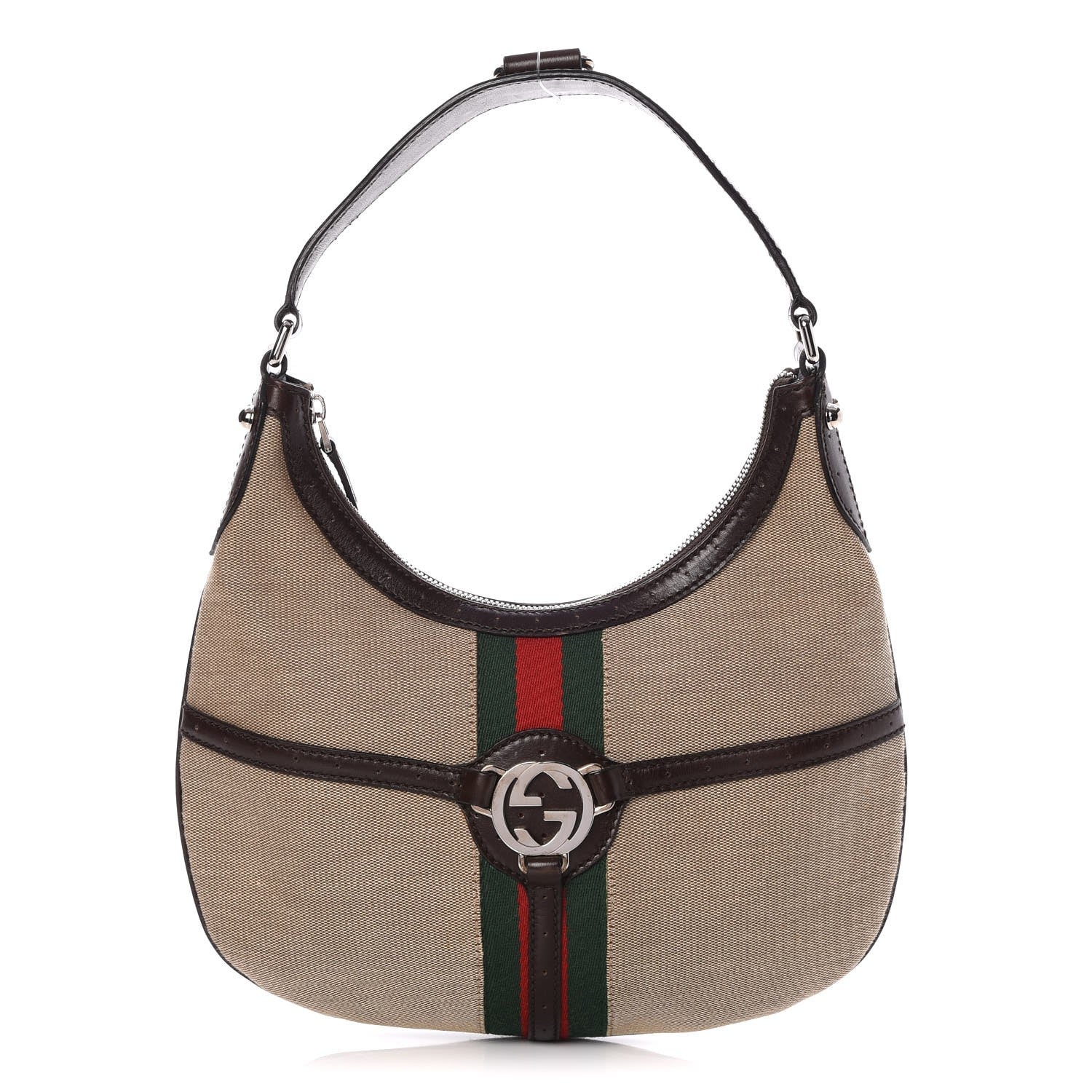 Gucci Canvas Web GG Reins Hobo Brown 1 of 9