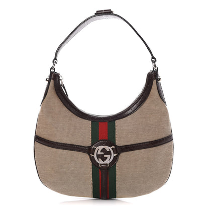 Gucci Canvas Web GG Reins Hobo Brown 1 of 9