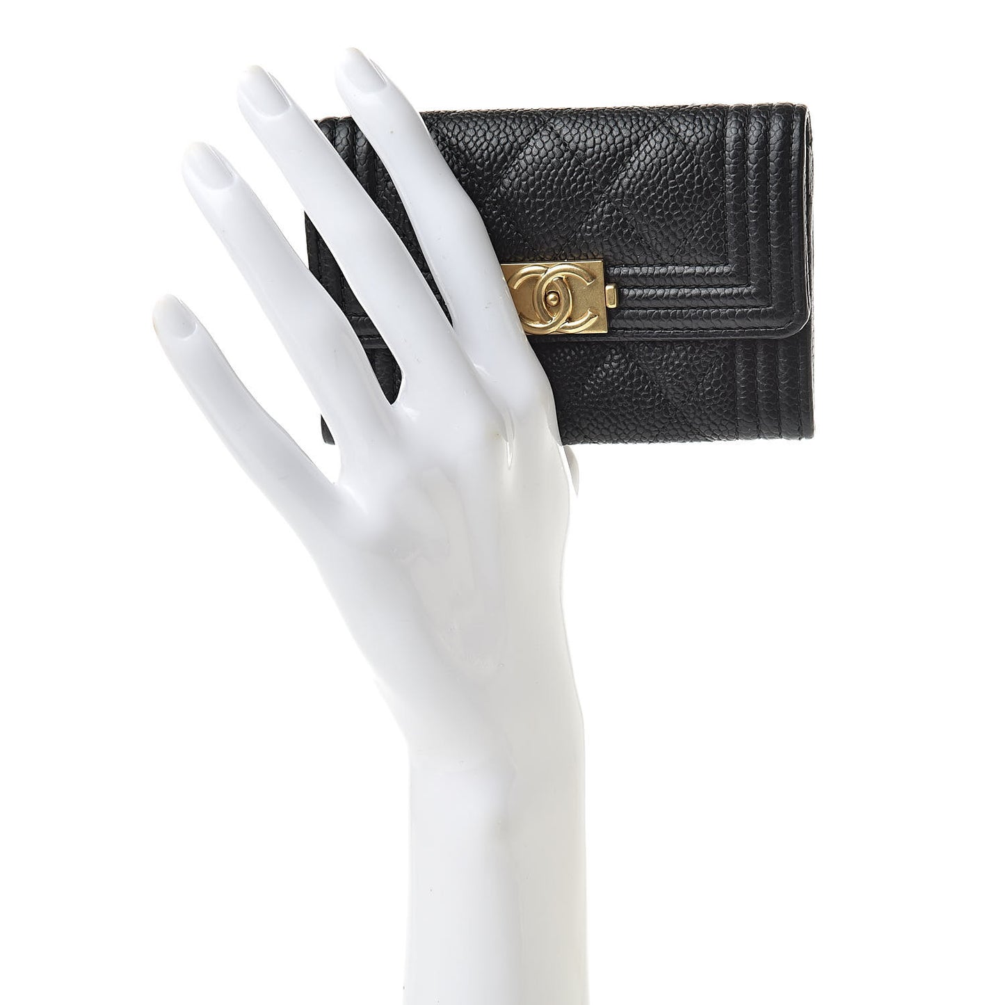 Caviar Quilted Boy Flap Card Holder Black