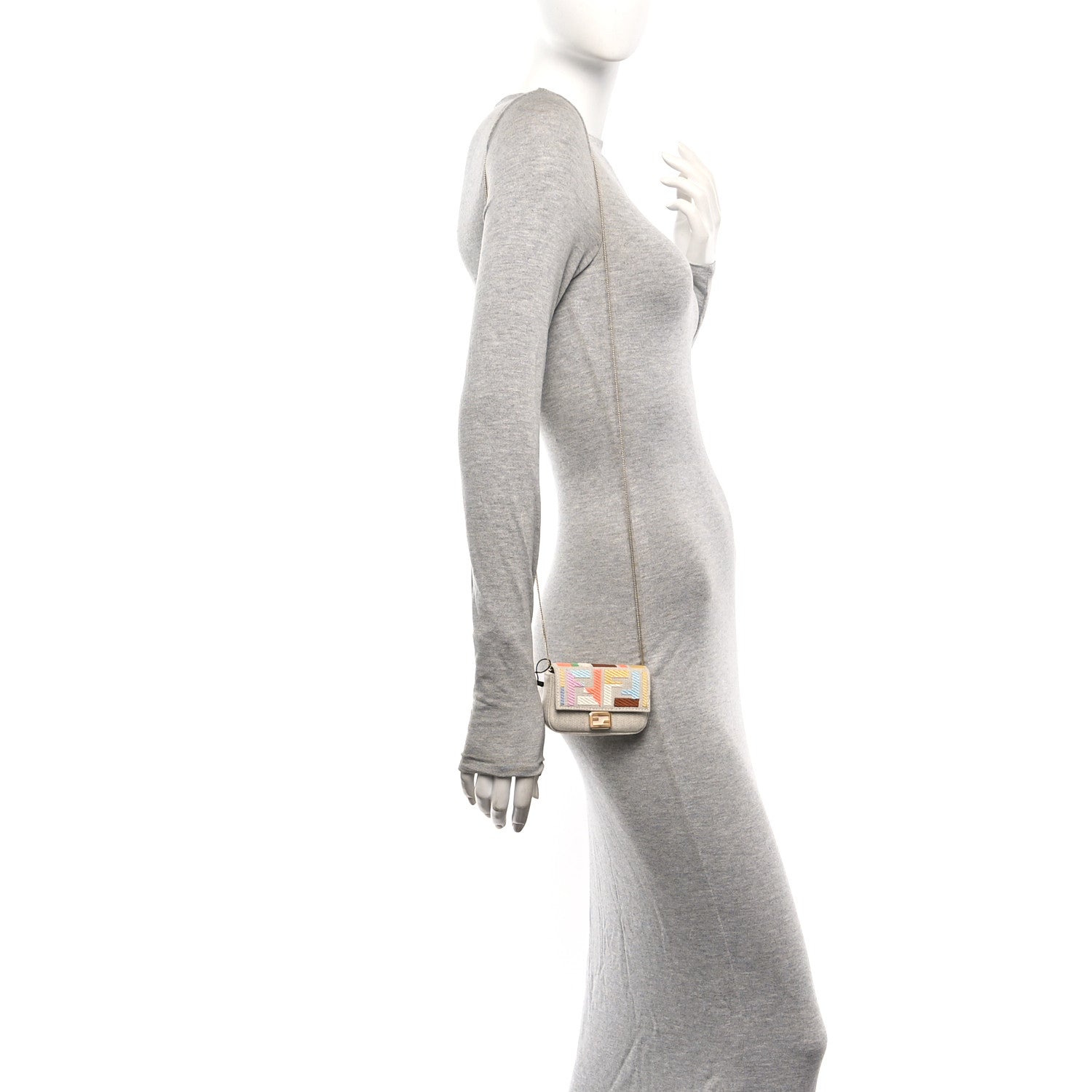 Fendi Kuban Canvas FF Embroidered Nano Baguette Charm Grezzo Multicolor 2 of 11