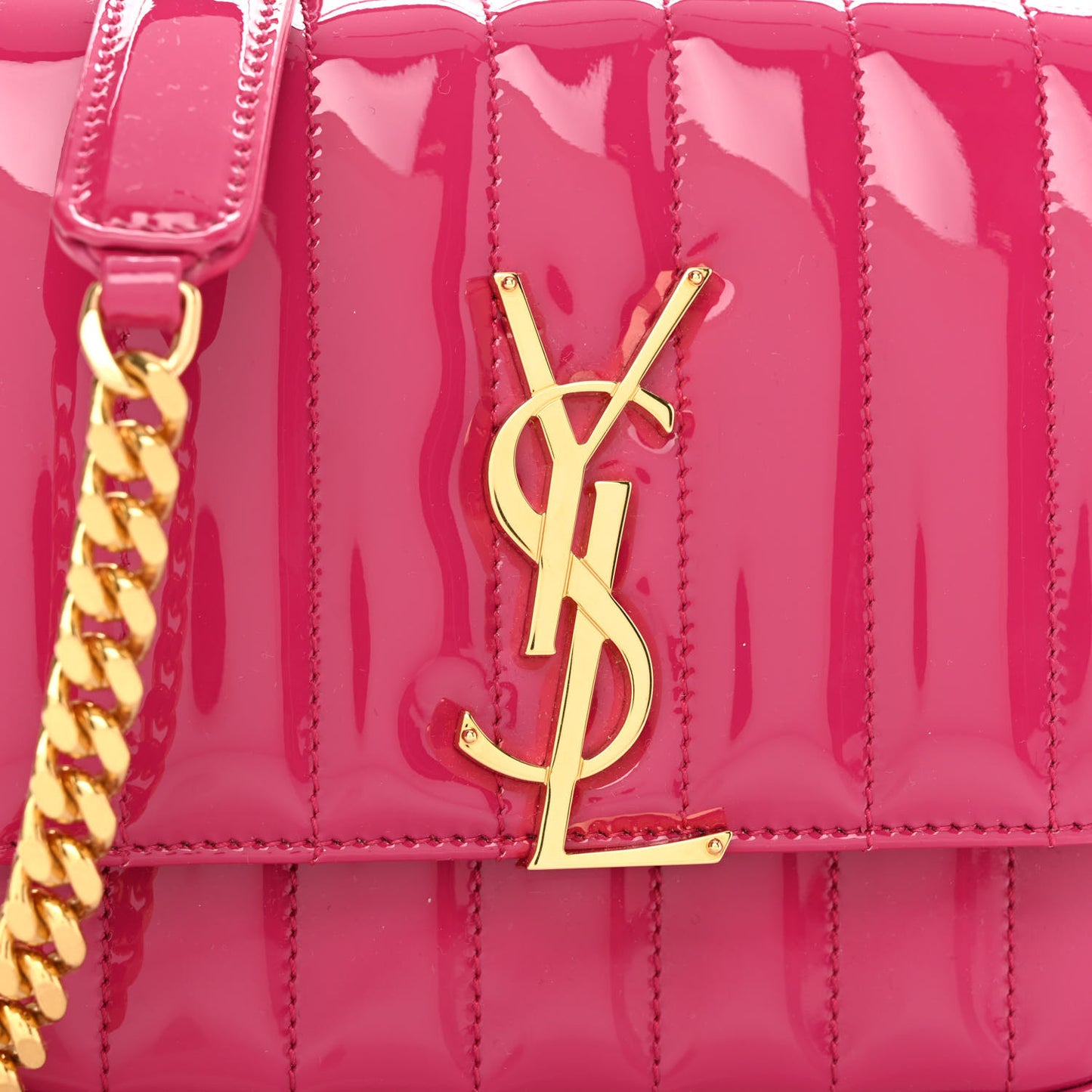 Patent Calfskin Matelasse Monogram Small Vicky Chain Bag Bubblegum