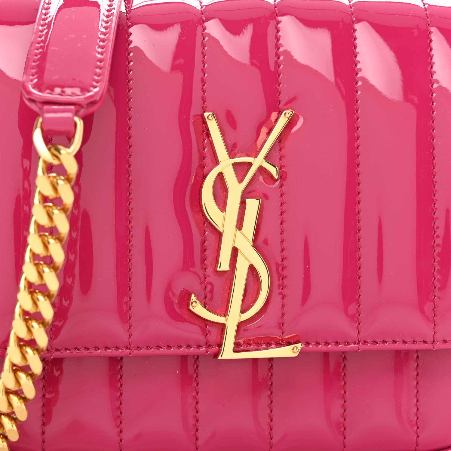 Saint Laurent Patent Calfskin Matelasse Monogram Small Vicky Chain Bag Bubblegum 7 of 9