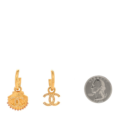 Chanel Crystal CC Shell Hoop Earrings Gold Pink 2 of 5