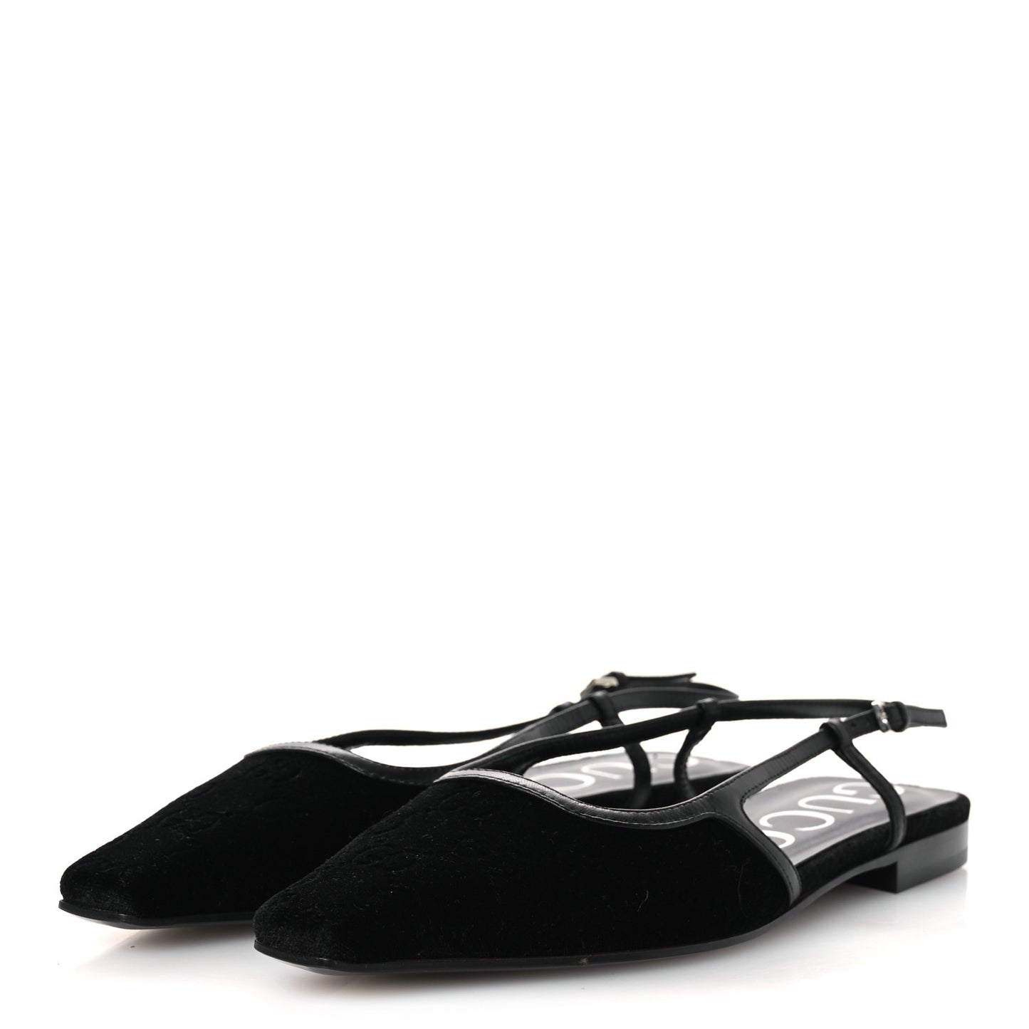 New Velvet Ashmir GG Monogram Malaga Kid Slingback Ballet Flats 37 Black