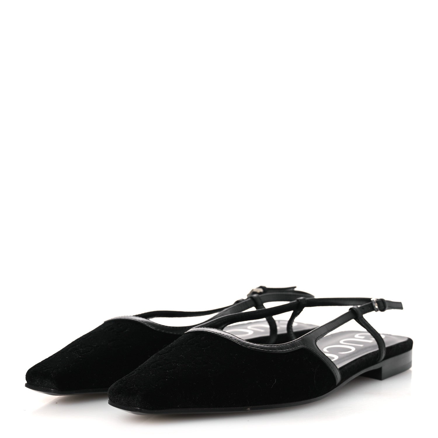 Gucci New Velvet Ashmir GG Monogram Malaga Kid Slingback Ballet Flats 37 Black 4 of 10