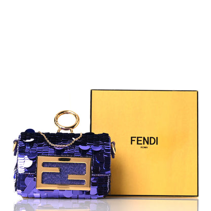 Fendi Sequin Paillettes Shiny Nappa Sex and the City Nano Maxi Buckle Baguette Charm Viola Purple 11 of 11