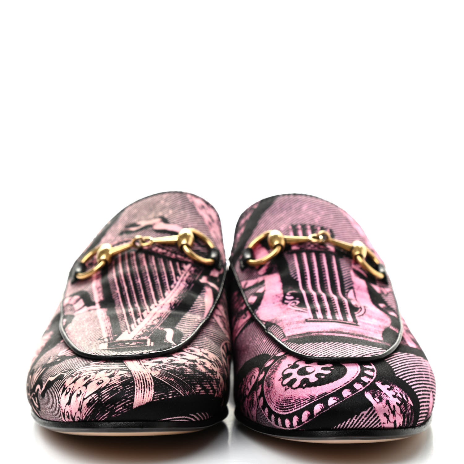 Gucci Silk Satin Saint Romain Womens Princetown Slippers 36 Pink Black 2 of 8