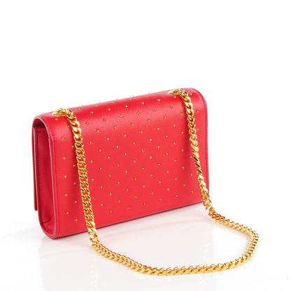 Saint Laurent Calfskin Studded Small Monogram Satchel Red 3 of 7