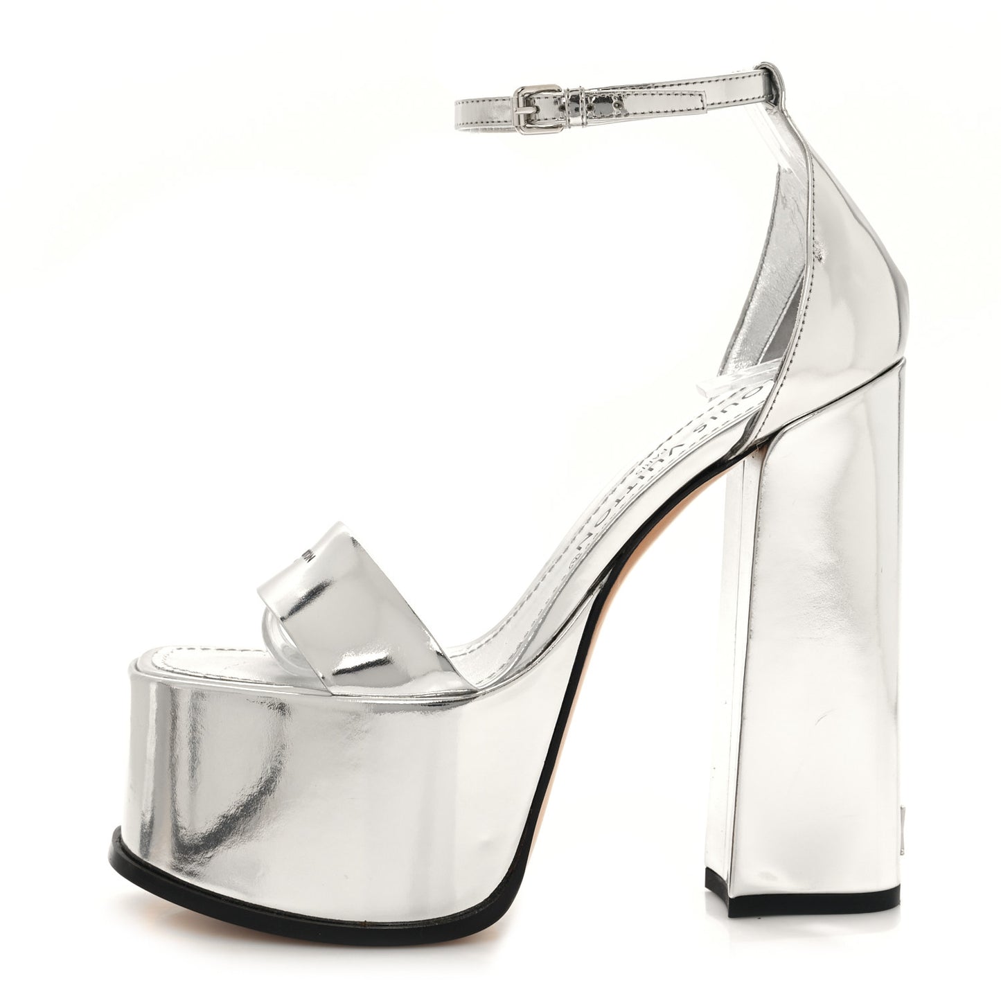 Metallic Calfskin Fame Platform Sandals 37 Cognac