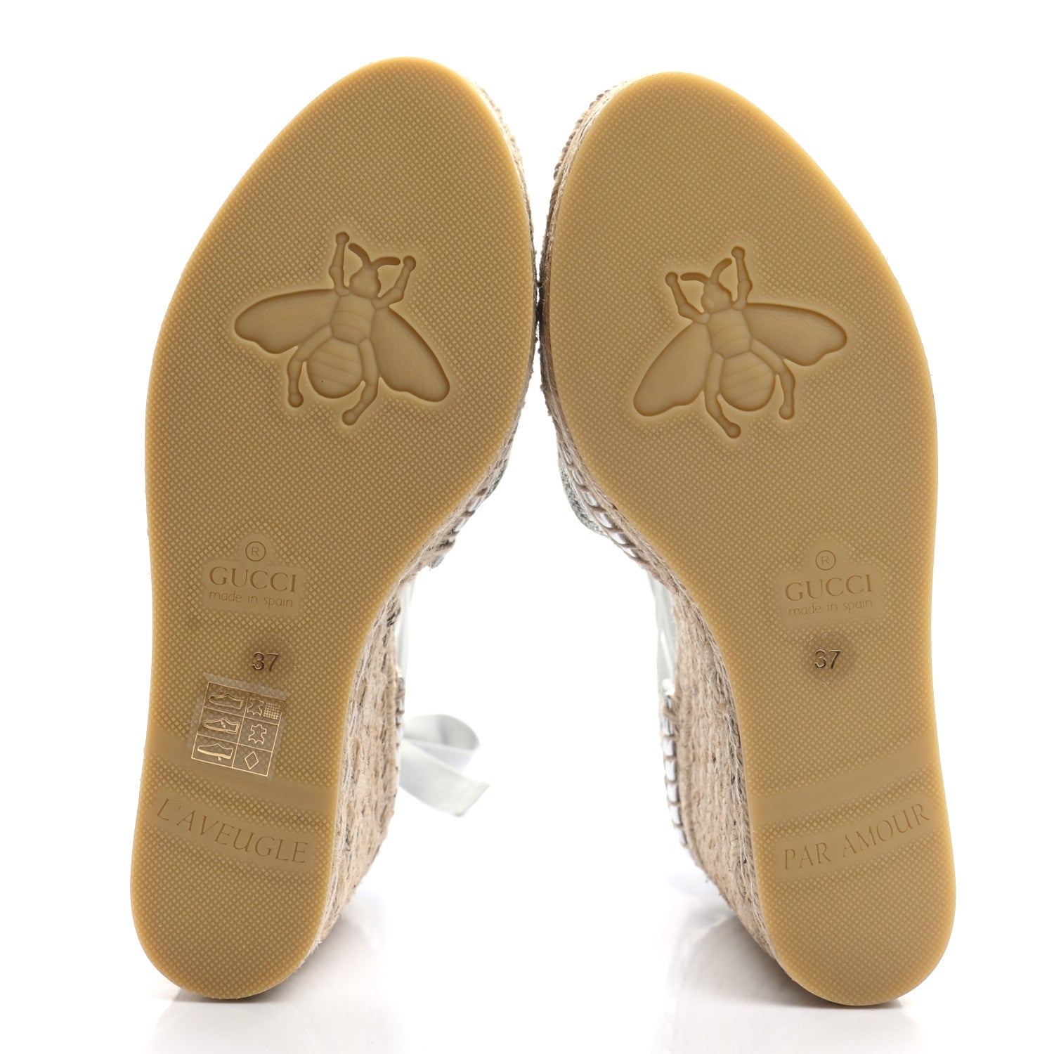 Gucci Lame GG Monogram Ankle Wrap Platform Espadrille Wedges 37 Silver Beige Light Grey 5 of 8