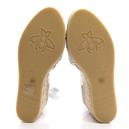 Gucci Lame GG Monogram Ankle Wrap Platform Espadrille Wedges 37 Silver Beige Light Grey 5 of 8