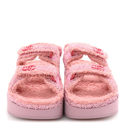 Chanel Fabric Terry Cloth Velcro Dad Platform Sandals 37 Light Pink Multicolor 3 of 10