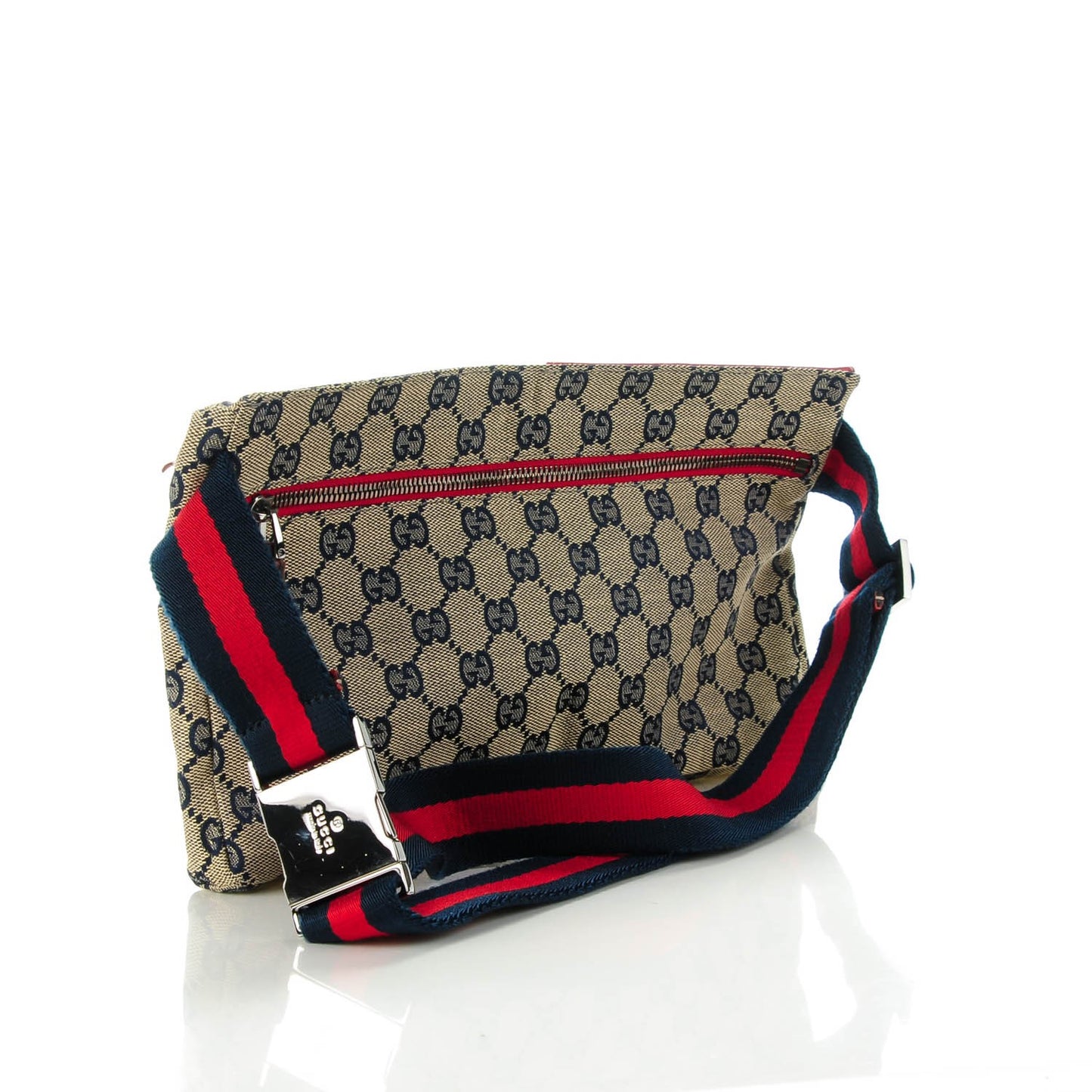 GG Monogram Web Double Pocket Belt Bag Navy Red
