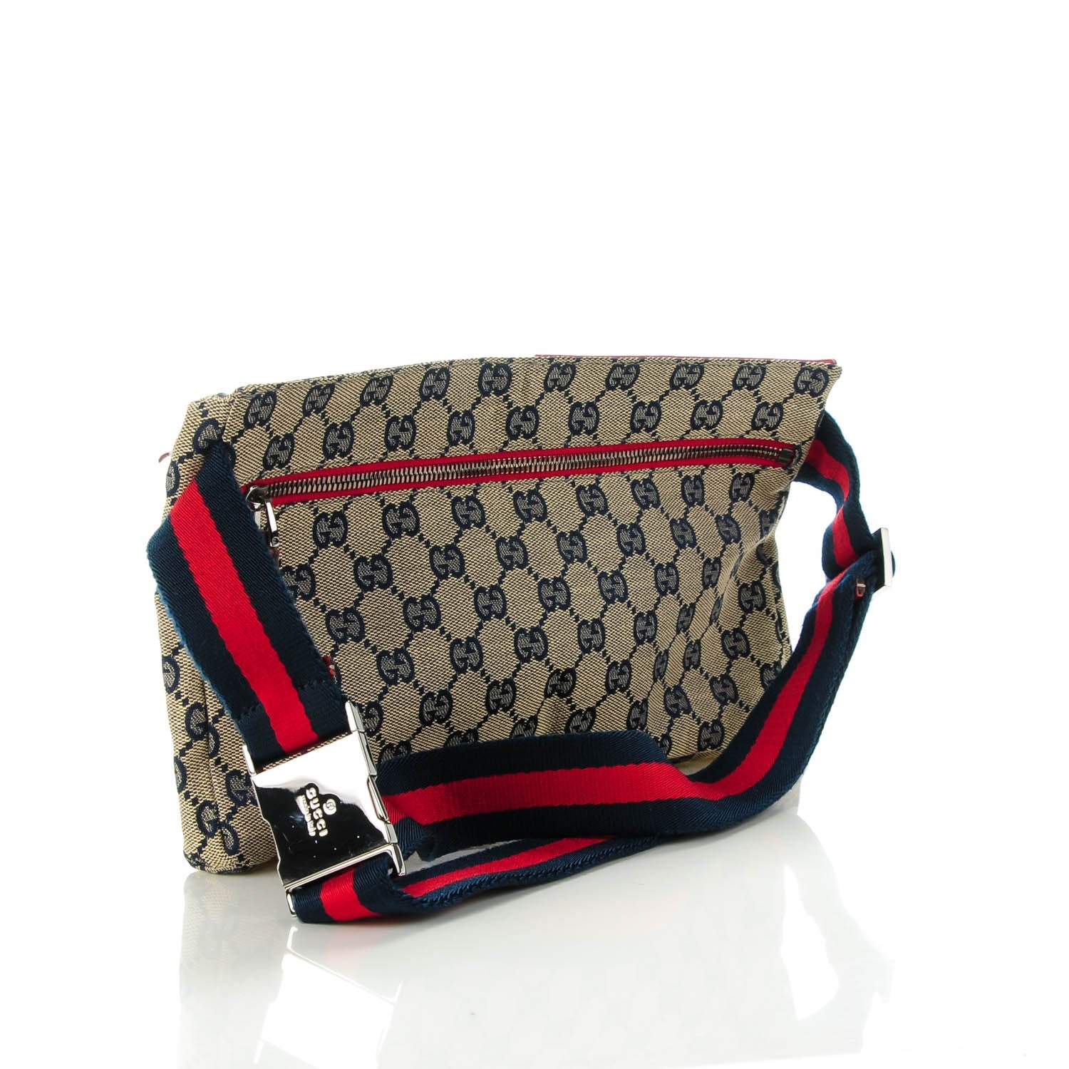 Gucci GG Monogram Web Double Pocket Belt Bag Navy Red 3 of 7
