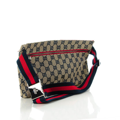 Gucci GG Monogram Web Double Pocket Belt Bag Navy Red 3 of 7