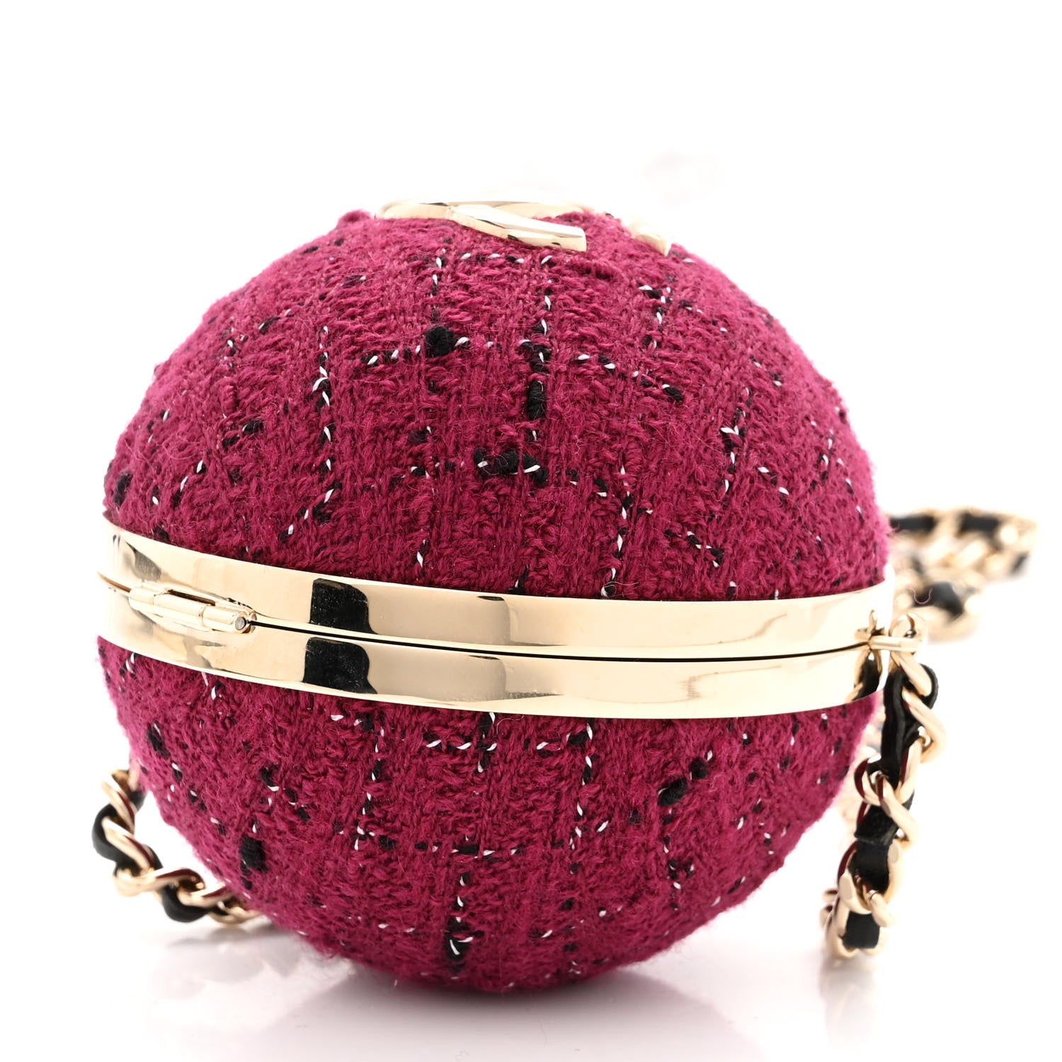 Chanel Tweed Minaudiere Round Chain Clutch Burgundy Black 11 of 11