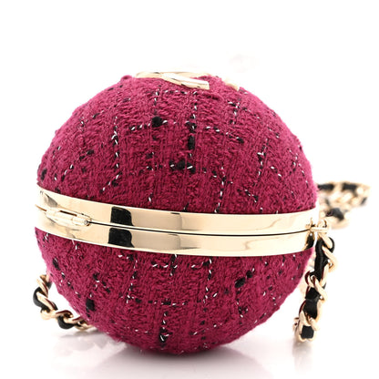 Chanel Tweed Minaudiere Round Chain Clutch Burgundy Black 11 of 11