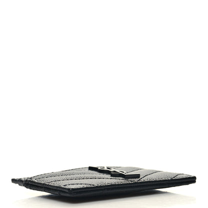 Saint Laurent Grain De Poudre Matelasse Chevron Monochrome Monogram Credit Card Case Black 4 of 9