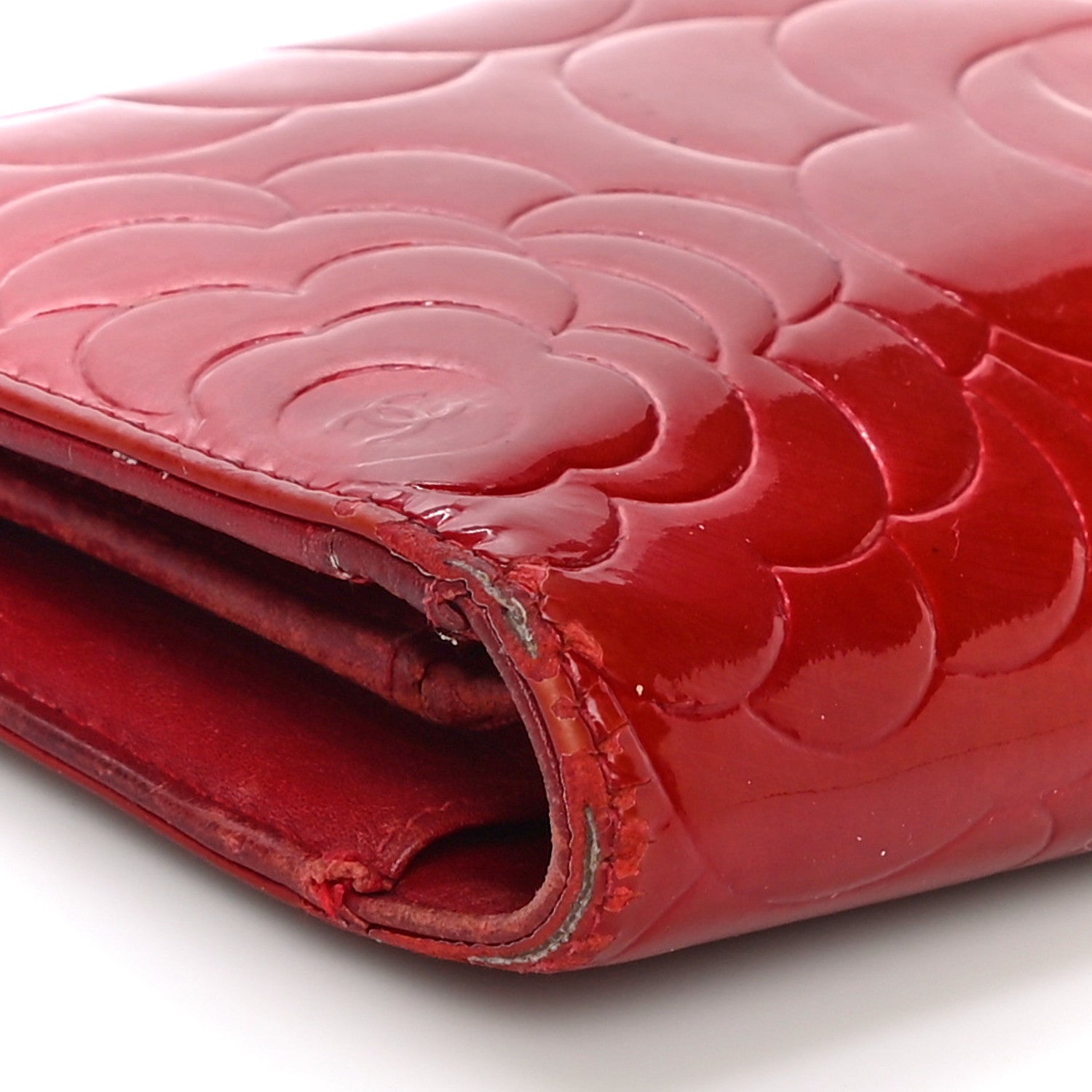 Chanel Patent Camellia Embossed Yen Wallet Red 10 of 24