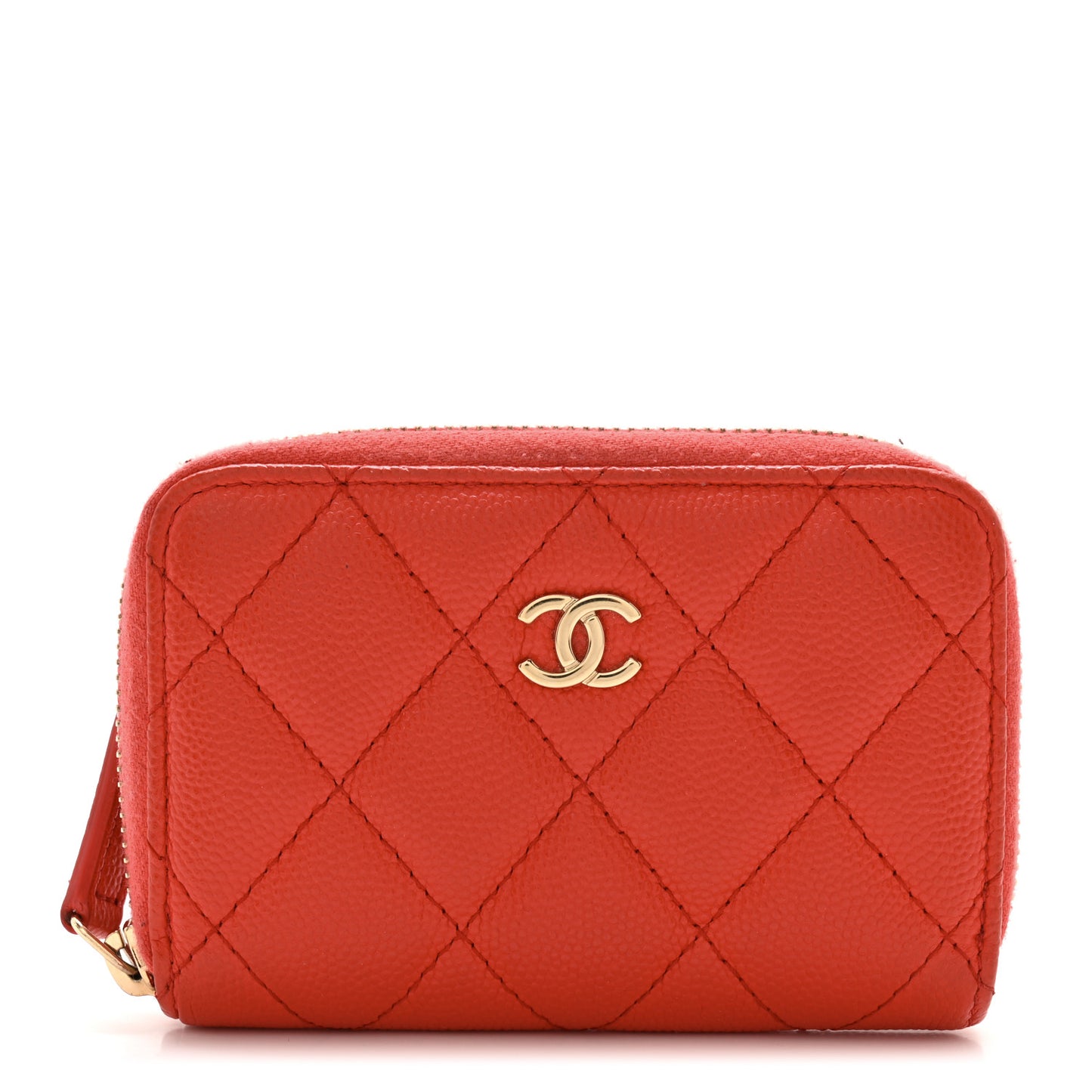 Caviar Quilted Zip Coin Purse Red