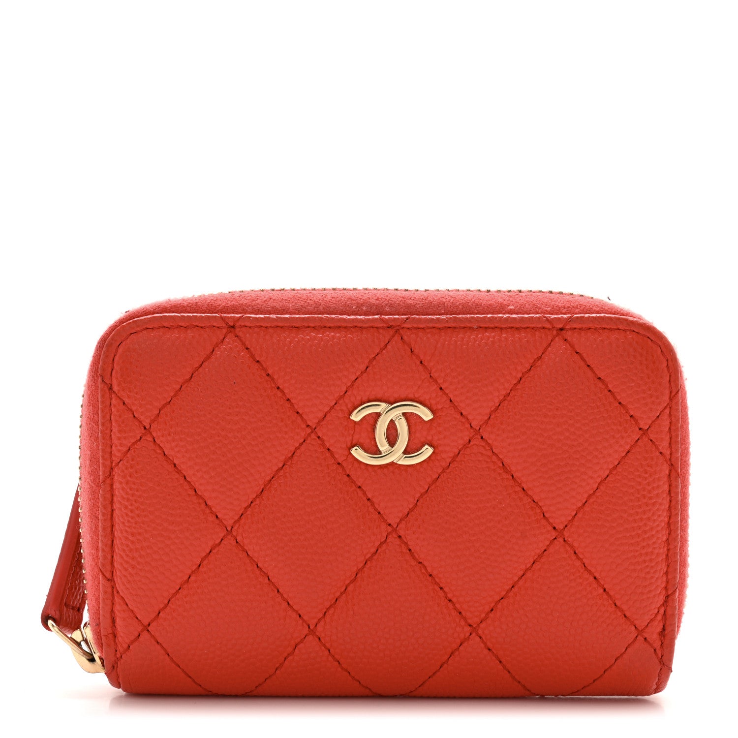 Chanel Caviar Quilted Zip Coin Purse Red 1 of 12