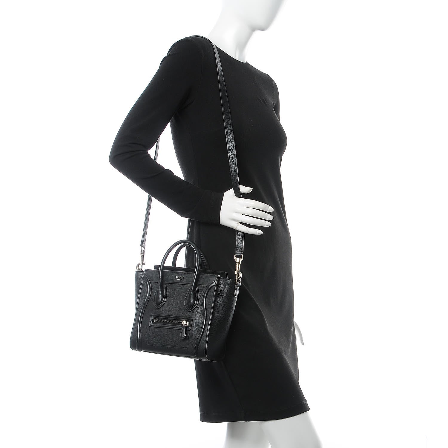 Celine Drummed Calfskin Nano Luggage Black 3 of 8