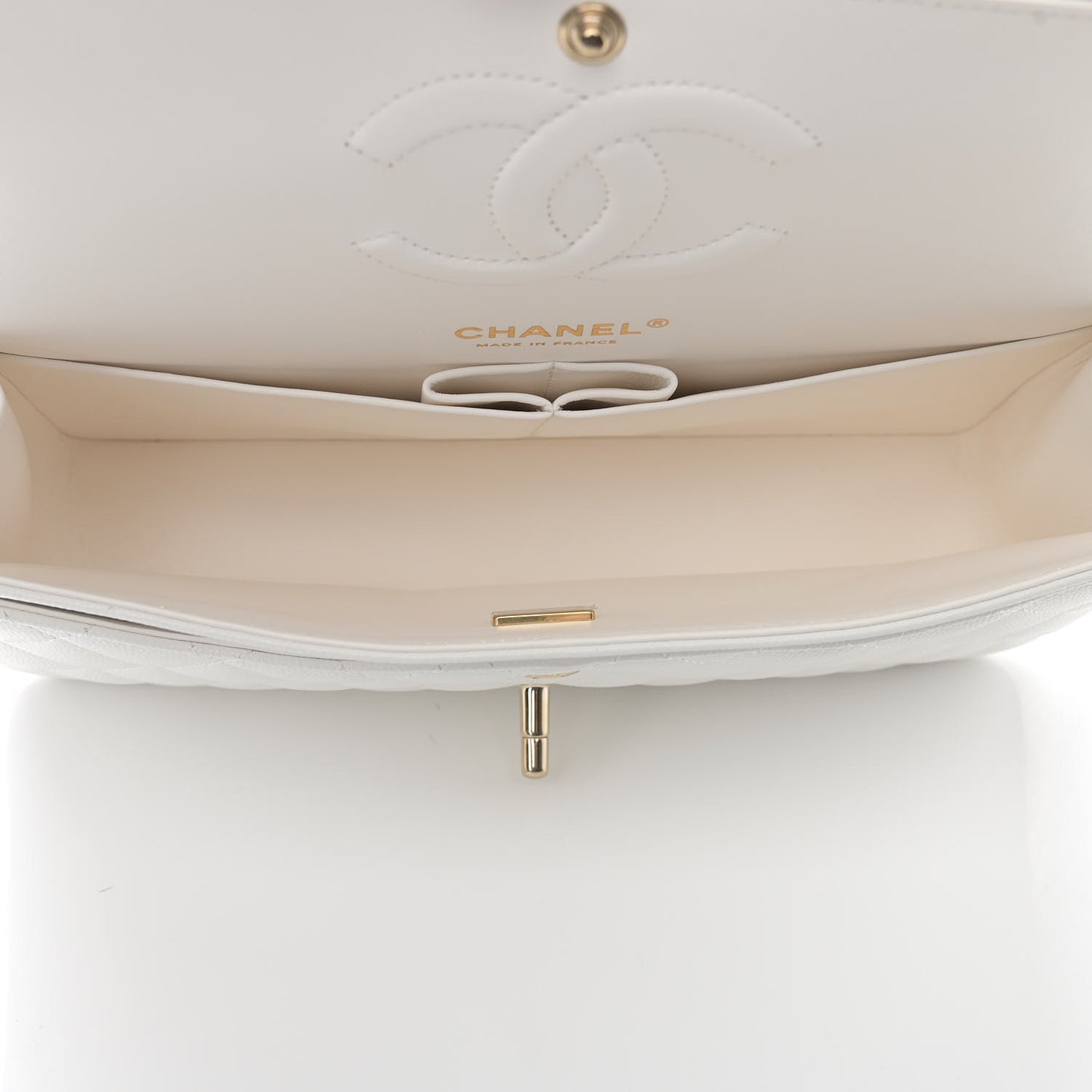 Caviar Quilted Medium Double Flap White